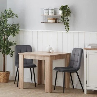 Table salle à manger 80x80 chêne avec 2 chaises velours gris métal Homestyle4u - Photo 1/4