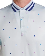 Redvanly Langham Polo Golf Shirt Mens Breeze Blue Bee Panther Heart Print NWT M