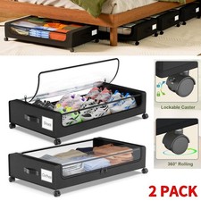 2-Pack Under Bed Clothes Storage with Wheels 60L Under the Bed Containers Bins