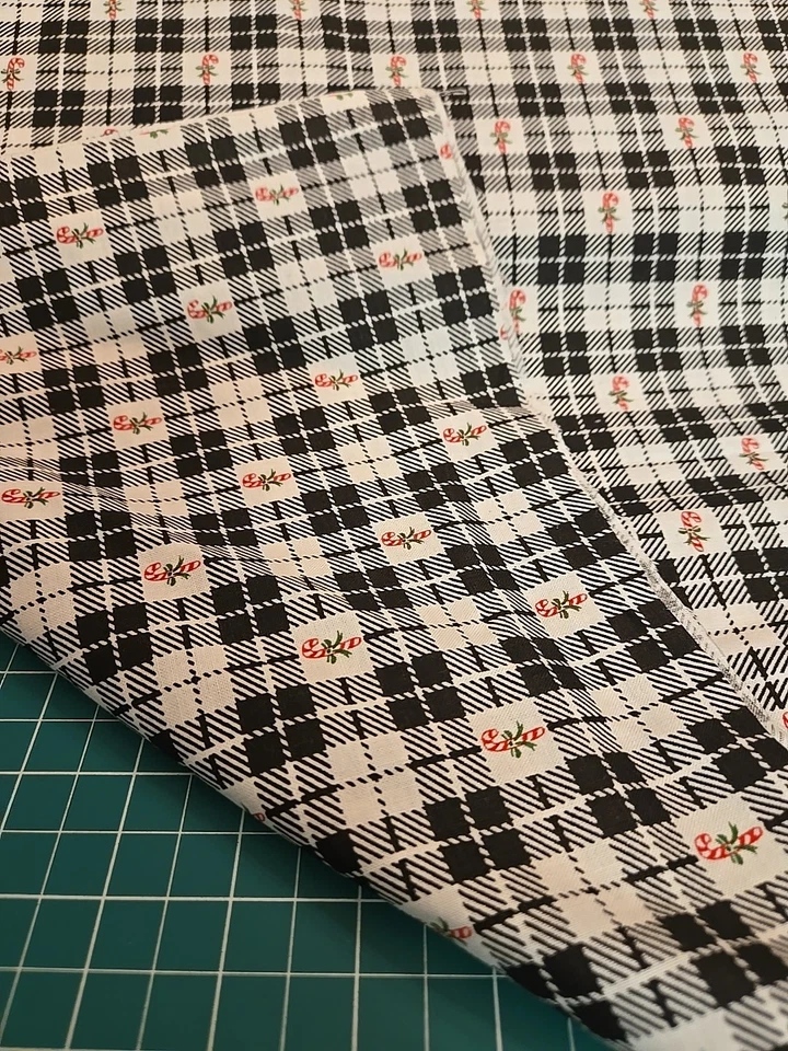 Fabric Traditions Christmas Candy Canes Black & White Plaid By The Half Yard Cut - Image 3 of 4