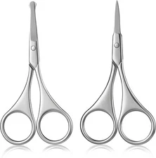2Pcs Facial Hair Small Grooming Scissors For Men Women - Eyebrow, Nose Silver 