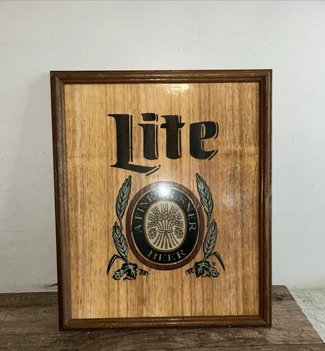 miller lite wood sign vintage beer marquetry plaque
