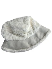 Isotoner Womens Fluffy Beige Textured Fleece Striped Bucket Hat Cap