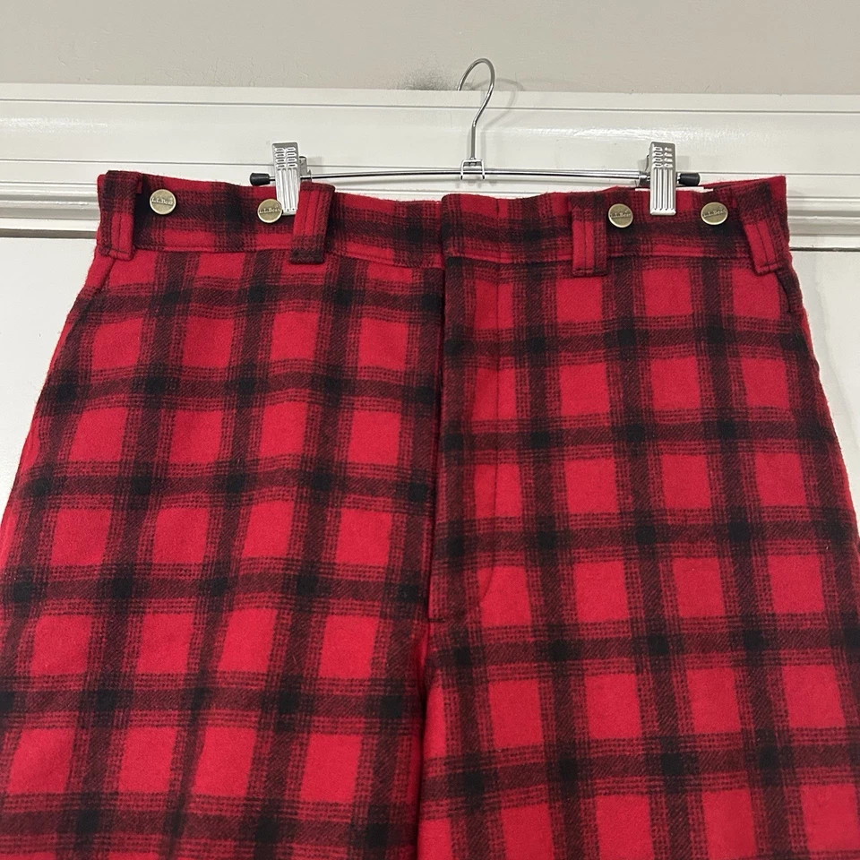 VTG 80s LL Bean Flannel Hunting Pants Men’s 35x32 Buffalo Plaid Wool Thinsulate - Image 3 of 4