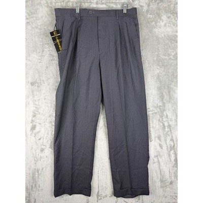 NWT CLARENZO MUZZI Mens Charcoal Pinstripe Pleated Dress Pants Waist 34w x30L