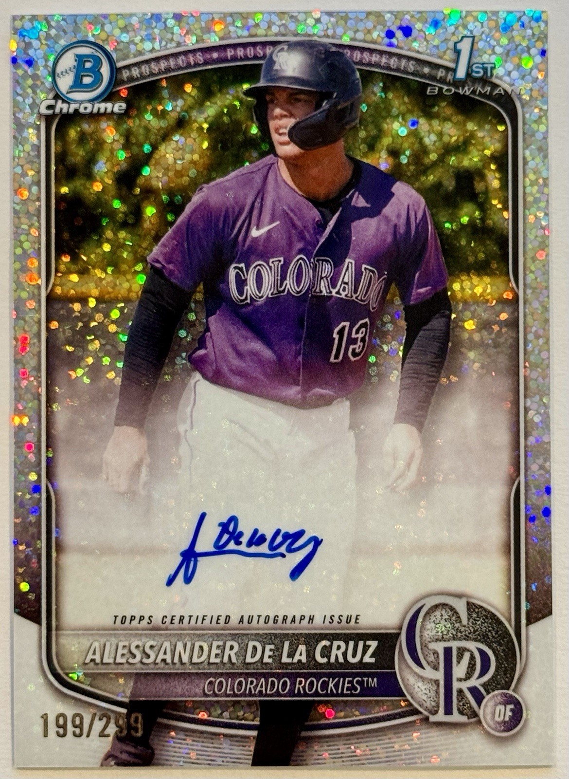2025 Bowman Chrome Alessander De La Cruz 1st Speckle Refractor Auto #199/299