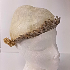 VTG Bridal Cap Beaded Headpiece Wax Flowers 2-Layer Netting Floral Lace Juliet