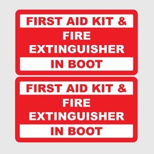First Aid Kit & Fire Extinguisher Car Boot Warning Safety Notice Sign Sticker