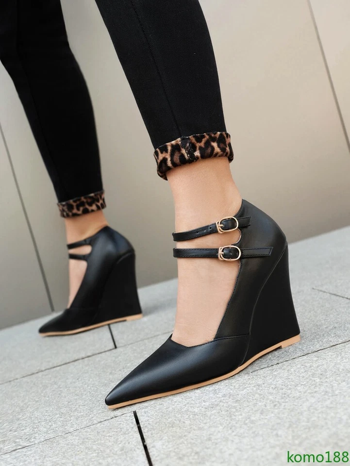 Mujer Wege Tacón Altura Aumento Punta Hebilla Boda Zapatos de Moda Foto 2 de 4