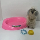 Vintage 1979 Barbie Doll Dog BEAUTY Afghan Hound Collar Pink Bed Bowl