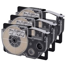 3PK XR-9X Label Tape Black on Clear Compatible Casio 9mm Cartridge KL-120 KL-750