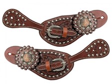 Showman Youth Silver Studded Leather Spur Straps w/ Vintage Rosette Conchos