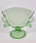 1920s Fenton Diamond Optic Dolphin Fan Vase Green Uranium Glass