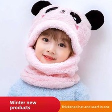 Kids Fleece Earmuff Hat Scarf Set Warm Winter Cap for Boys Girls