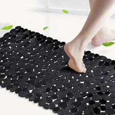 Non-Slip Pebble Bathtub Mat Black 16 W X 35 L Inches For Smooth/Non-Textured Tu