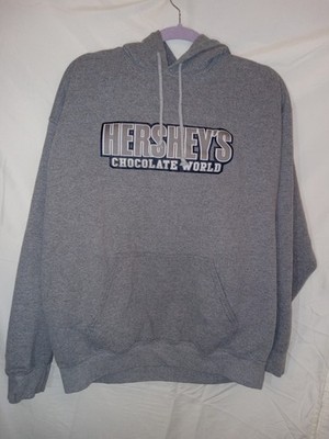 Hershey's Chocolate World Sweatshirt Hoodie Size L Gray Heavy Blend