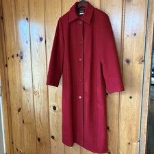 Signature by Harve Benard Red 100% Wool Button Up Long Coat Women 12P