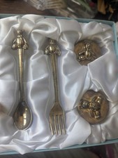 Baby Collection Silverplated Set Spoon Fork Trinket Box Babys Firsts