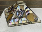 Vintage Dale Tiffany Stained Beads Glass 14" Square Lamp Shade Abalone Shell