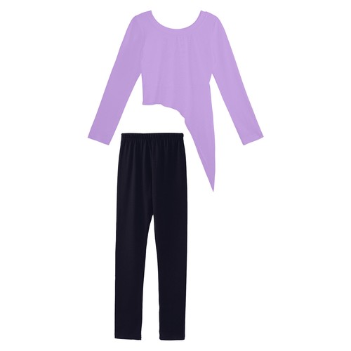Girls Activewear Exercise Two-piece Set Irregular Hem Outfits Lightweight Kids - Picture 38 of 73