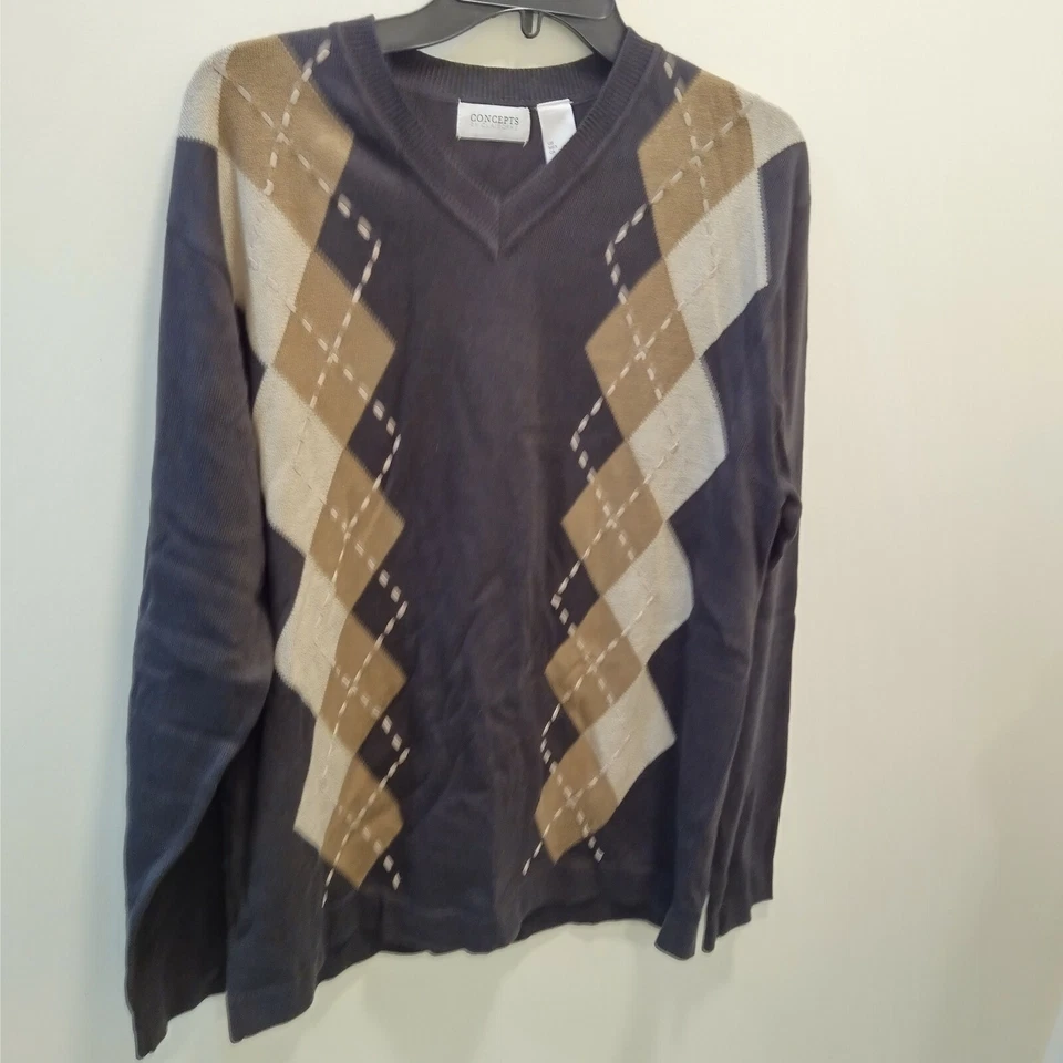 Concepts Mens Sweater Large Black Long Sleeve Sweatshirt Pullover Plaid Casual - Image 3 of 4