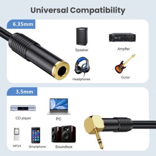 6.35mm to Angled 3.5mm Stereo Hifi Audio Extension Cable | Female to Male | 0.5m - Picture 5 of 5