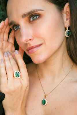 5.00 Ct Oval Cut Natural Emerald & Diamond Engagement Ring 14K Solid Yellow Gold