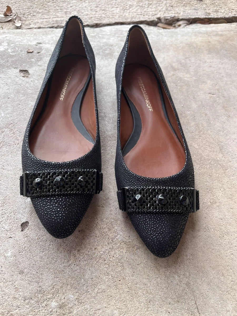 Rebecca Minkoff womens Flats 8.5 Black Studded Pointed Toe Leather