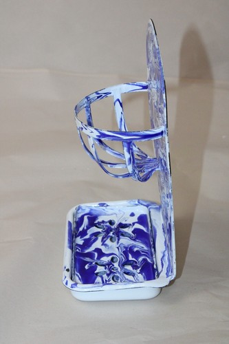 Enamel Soap Dish Rustic Sponge Holder Blue White Splatter Enamelware Farmhouse - Picture 8 of 14