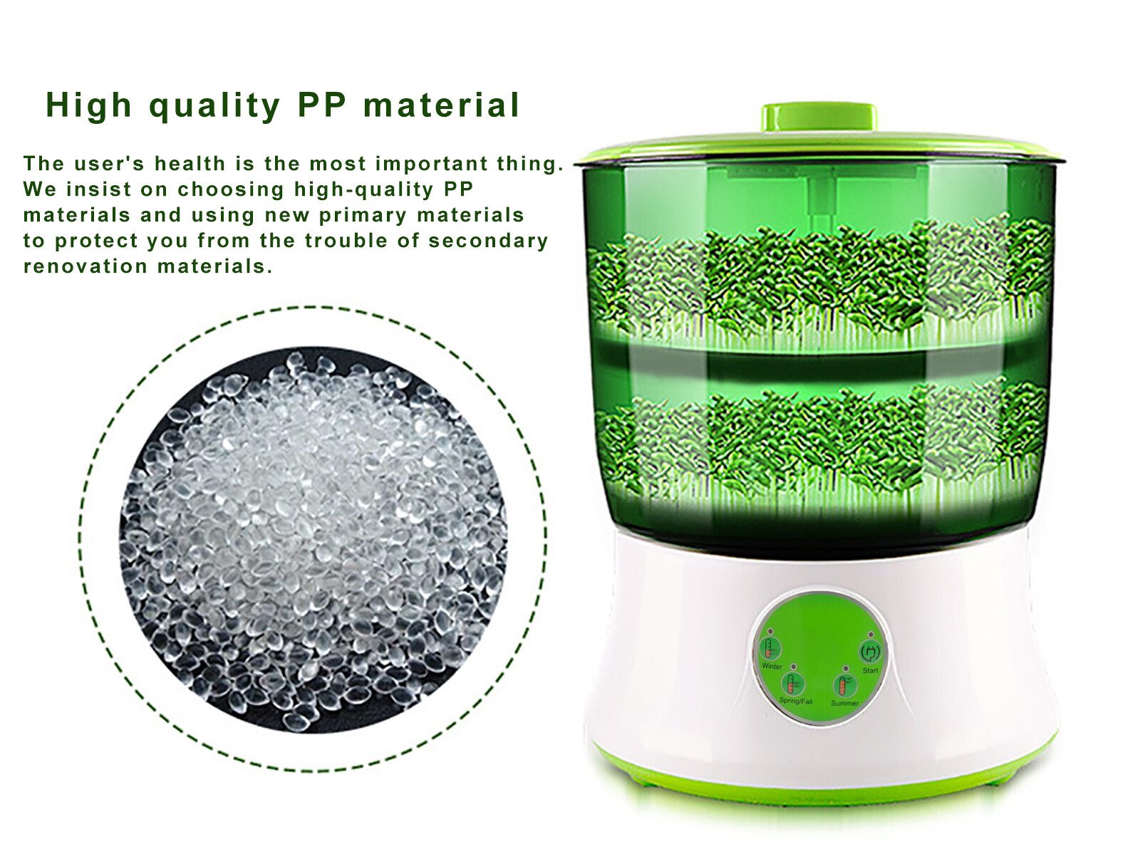 Automatic Bean Sprouts Machine Thermostat Seeds Growing Dual-Layer Bean Sprouter