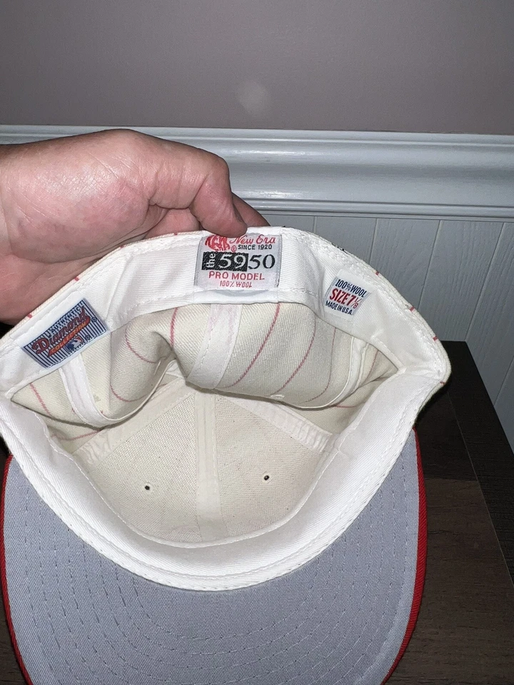 VINTAGE DEADSTOCK CINCINNATI REDS NEW ERA PIN STRIPE PRO MODEL HAT made in USA - Image 3 of 3
