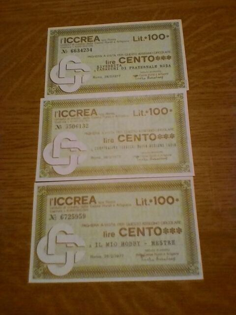 MINIASSEGNI ICCREA - LOTTO ML1395 (N. 3 EMISSIONI) MINIASSEGNI ICCREA - LOTTO ML1395 (N. 3 EMISSIONI)