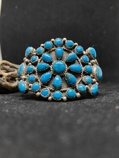 Native American Navajo king man turquoise Sterling Silver cluster Cuff Bracelet