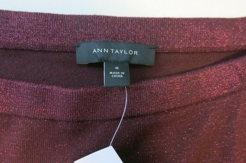 ANN TAYLOR SZ M Holiday Burgundy Metallic Shimmer Off The Shoulder Sweater Top - Picture 4 of 7