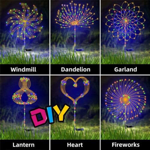 200 LED Solar Firework LED Lights Outdoor Waterproof Path Lawn Garden Decor Lamp - Picture 3 of 36