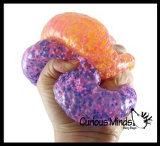 2 Jumbo Confetti Bead Mold-able Stress Ball - Squishy Gooey Shape-able Squish Se