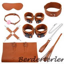PU Leather Handcuffs Blindfold Shackles Cross Buckle Whip Accessories Set