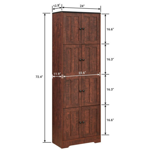 4 Doors Storage Cabinet 72" Tall Bathroom Kitchen Pantry Cabinet with 4 Shelves - Picture 2 of 8