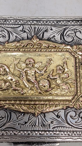 1800 Antiguo 800 Plata Medicina Soporte Caja Caduceo Hombre Verde Querubines Filigrana - Imagen 11 de 21