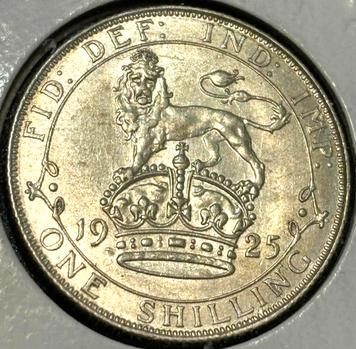 UK(GT BRITAIN) 1925 SHILLING KM816a, AU+-BU, 0.500 SIL CAT: $100+, FREE USA SHIP - Picture 4 of 4
