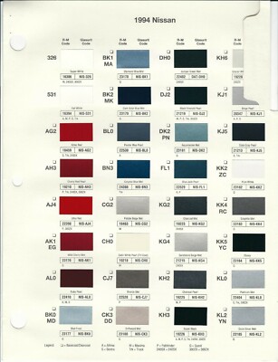 おまとめ　日本車ファンデック　カラーチャート 1994 NISSAN INFINITI MAXIMA SENTRA PATHFINDER 240SX 300ZX QUEST