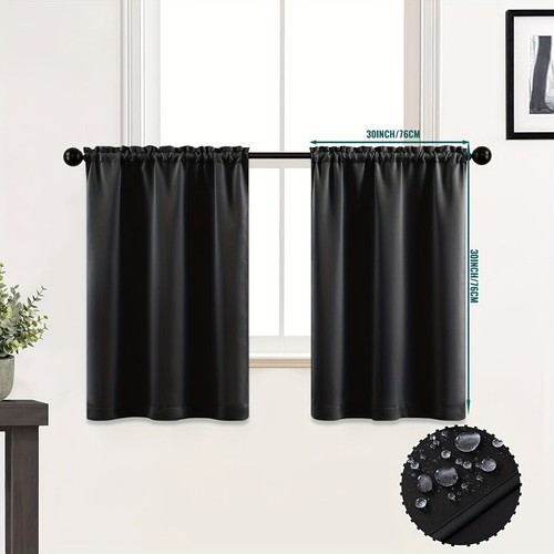 2 Panel Privacy Blackout Short Curtains Cafe Tiers Kitchen Waterproof Rod Pocket - Picture 32 of 47