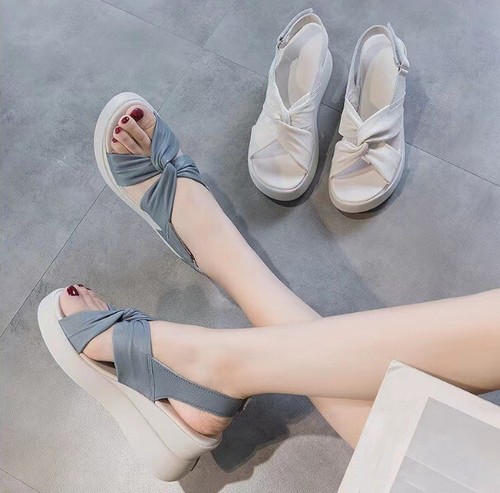 Women's Summer Bow Thick Bottom Wedge Sandals Adjustable Comfort Peep Toe Shoes