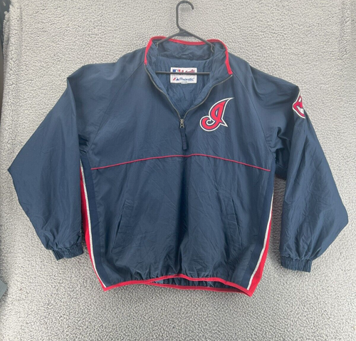 MAJESTIC Vintage 1/2 Zip Sweater Men's Large CLEVELAND INDIANS Jacket LOGO MLB - Picture 2 of 16