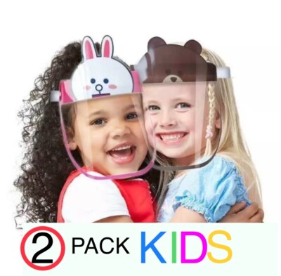 2-PACK KIDS FACE SHIELDS CLEAR MASK SALE REUSABLE WASHABLE CUTE DESIGN US SELLER