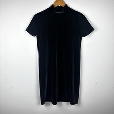 Madewell Mini Shift Dress Velvet Mock Neck Black Stretch Mod Goth 90s Retro XS