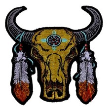 Buffalo Head With Feathers Patch Embroidered Sew on Patch 3.1/2" x 3.1/2"