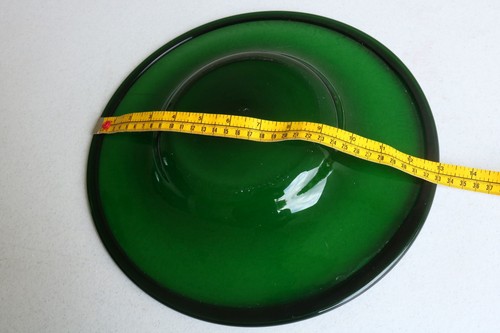 Placa cargador cuenco de vidrio vintage verde profundo 13" borde MCM elegante clásico KF - Imagen 4 de 5