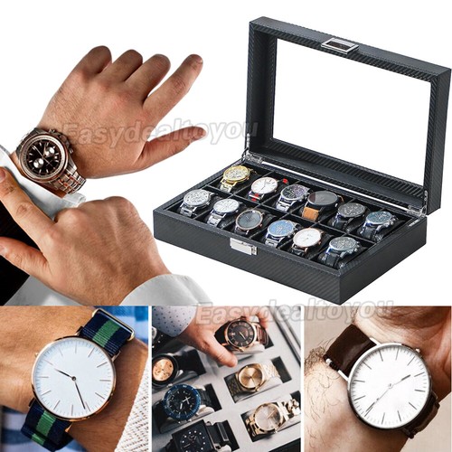 6/10/12/24Grid Leather Watch Box Organizer Case Jewelry Display Storage Showcase - Picture 9 of 15