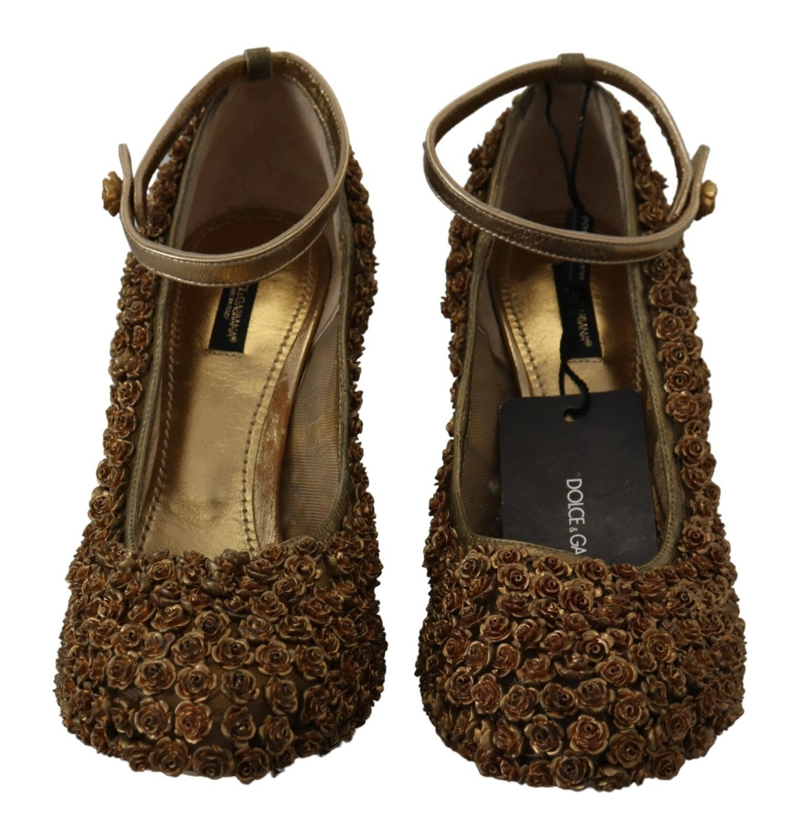 DOLCE & GABBANA Shoes Pumps Gold Roses Embellished Heels EU39